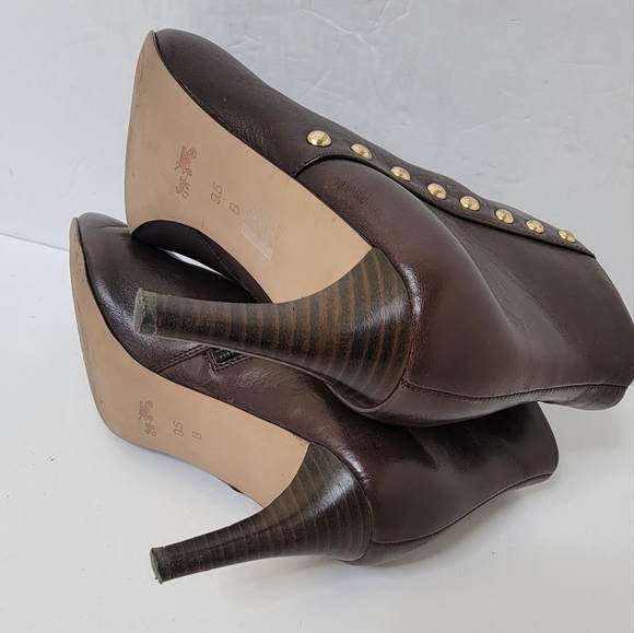 Coach Hickory Ankle Booties in Saddle size 9.5 Brown Heeled Boots Leather Stud - Picture 11 of 14